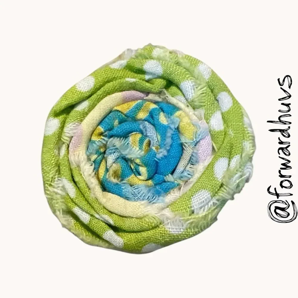Handmade Fabric Rosette Hair Clip Green Polka Dot Floral